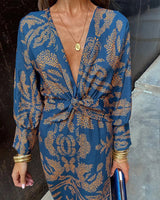 Midi Wrap Dress with Leaf Print