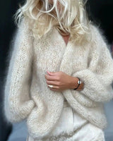 Soft Ribbed Cotton-Blend Cardigan with Flared Long Sleeves