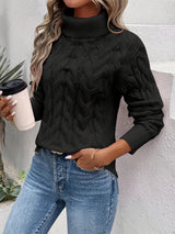 Turtleneck sweater in cable knit for women