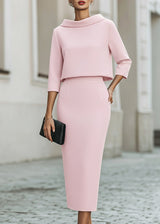 Women’s Boat Neck Midi Skirt Set with Elegant 3/4 Sleeves