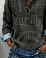 Women's Cable-Knit Sweatshirt with Denim Details