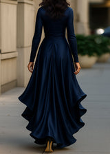 Women's Satin Wrap Dress High Low Ruffle Detail