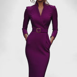 Elegant Women's Dress with Belt and Mao Collar