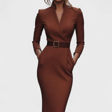 Elegant Women's Dress with Belt and Mao Collar