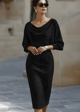 Women's Draped Batwing Midi Dress with Cowl Neckline