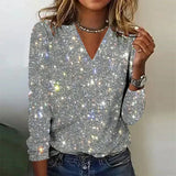 Glittering Sequin V-Neck Knit Top — Feminine & Festive Evening Wear