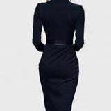 Elegant Women's Dress with Belt and Mao Collar