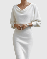 White Draped Batwing Midi Dress