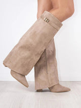 Elegant Women's Suede Boots with Gold Accents