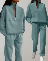 Soft Lounge Set with Quarter-Zip Sweatshirt and Comfortable Pants