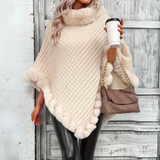 Women's Knitted Cape | Faux Fur Trim