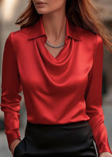 Women’s Satin Blouse with Draped Cowl Neckline and Collar