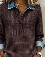 Women's Cable-Knit Sweatshirt with Denim Details