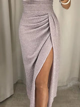 Women's Off-Shoulder Sequin Evening Dress | Long Sleeve