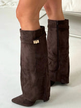 Elegant Women's Suede Boots with Gold Accents