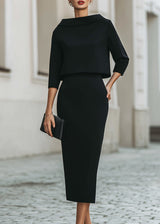 Women’s Boat Neck Midi Skirt Set with Elegant 3/4 Sleeves