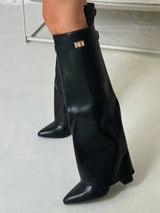 Elegant Women's Suede Boots with Gold Accents