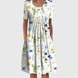 Elegant Stomach-Concealing Floral Midi Dress