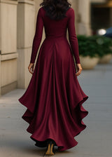 Women's Satin Wrap Dress High Low Ruffle Detail