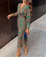Midi Wrap Dress with Leaf Print