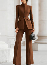 Women’s High Collar Blazer and Wide Leg Trouser Suit Set
