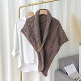 Triangular knitted scarf with leather buckle