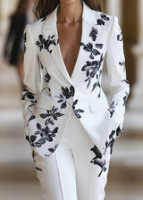 Women’s Floral Pant Suit with Tailored Single-Button Blazer