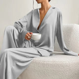 Ultra-Luxe Women’s Silk Wide-Leg Pajama Set-MODAUTLET