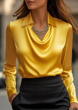 Women’s Satin Blouse with Draped Cowl Neckline and Collar