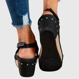 Women's suede orthopedic sandals with a comfortable wedge heel, open toe, and ergonomic insole