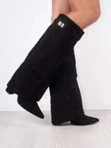 Elegant Women's Suede Boots with Gold Accents