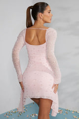 Long-sleeved mini-dress with decorated collar