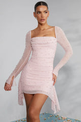 Long-sleeved mini-dress with decorated collar