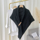 Triangular knitted scarf with leather buckle