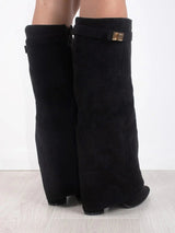 Elegant Women's Suede Boots with Gold Accents
