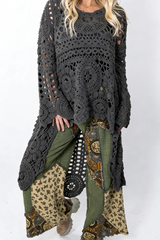 Women’s Crochet Pullover with Relaxed Boho Knit Texture
