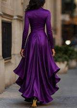 Women's Satin Wrap Dress High Low Ruffle Detail