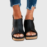 Women's suede orthopedic sandals with a comfortable wedge heel, open toe, and ergonomic insole