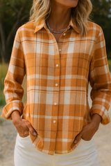 Women's Plaid Shirt with Lapel Collar | Elegant & Comfortable