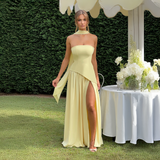 Strapless Maxi Dress with Asymmetrical Cut and High Slit