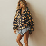 Women's Floral Print Teddy Pullover - Soft Spring Sweater with Zip Collar and Pockets