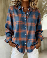 Women's Plaid Shirt with Lapel Collar | Elegant & Comfortable