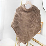 Triangular knitted scarf with leather buckle
