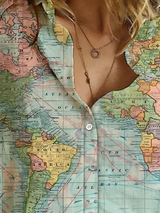 Women's World Map Printed Shirt | Comfortable Fabric