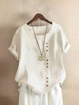 Cotton Loose short-sleeved linen top