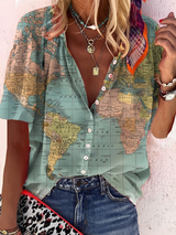 Women's World Map Printed Shirt | Comfortable Fabric