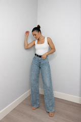 Sequin High-Waisted Straight-Leg Jeans for Women