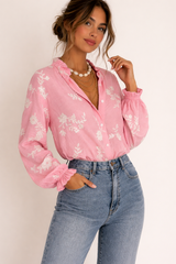 Women's Floral Print Blouse with Wide Sleeves