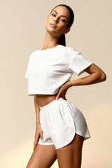 Women's Anglaise Broderie Summer Pajamas – Cropped Top and Shorts
