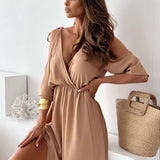 Elegant Dress with V-Neck and Side Split